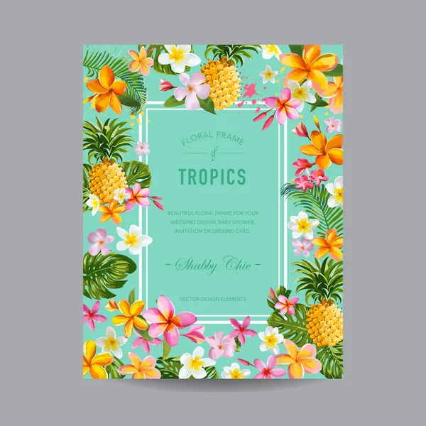 Quadro floral tropical - para convite, casamento, cartão de banho do bebê —  Vetores de Stock