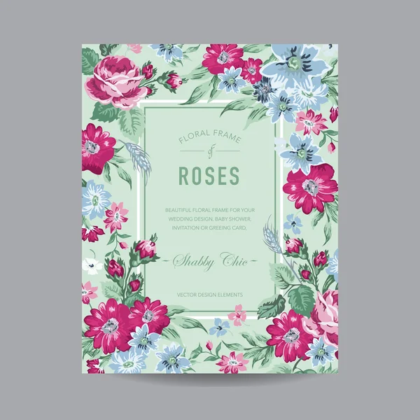 Cadre floral vintage - pour invitation, mariage, carte de douche pour bébé — Image vectorielle