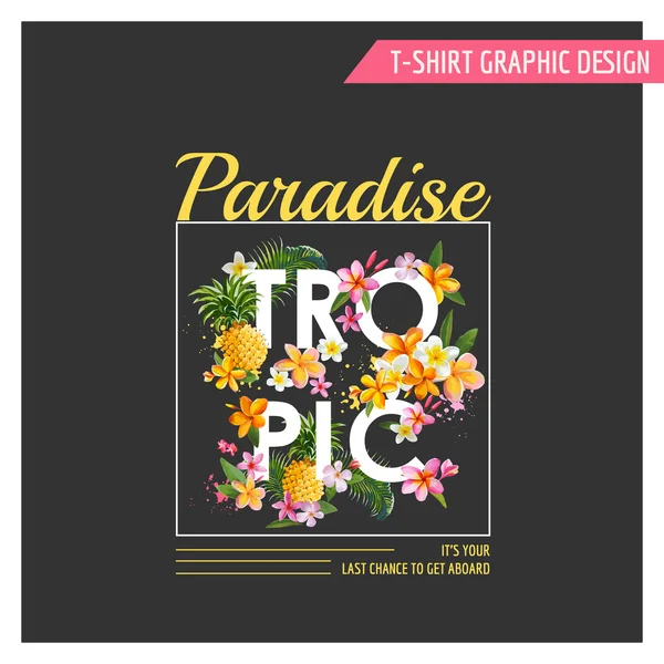 Tropische bloemen grafisch ontwerp - voor t-shirt, mode, wordt afgedrukt — Stockvector