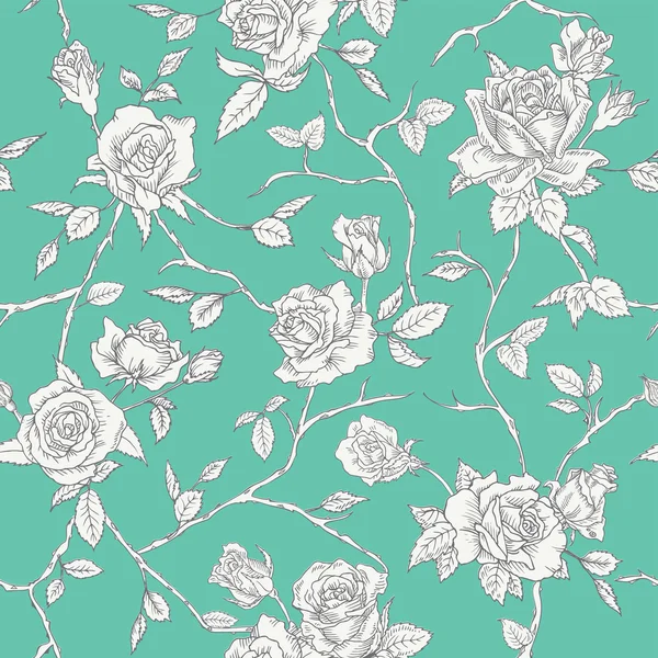 Floral Roses Background - Seamless Vintage Pattern — Stock Vector