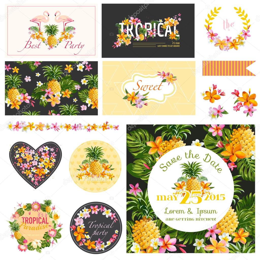 Baby Shower Tropical Theme - Scrapbook Design Elements, Backgrounds