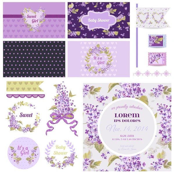 Scrapbook Design Elements - Baby Shower Flower Theme - dalam vektor - Stok Vektor