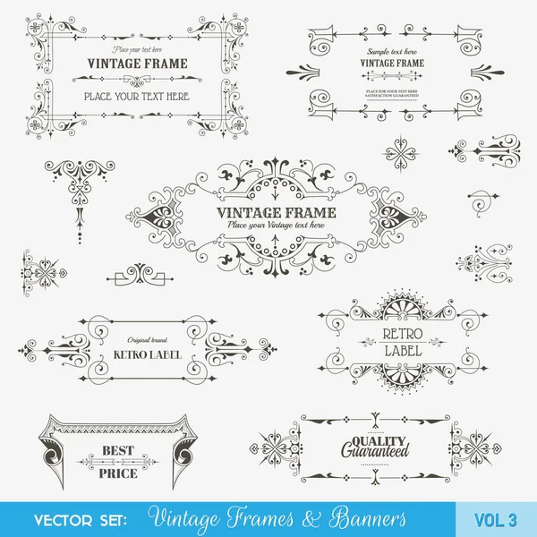 Set de Vectores: Marcos y Banners Vintage, Elementos de Diseño Caligráfico — Vector de stock