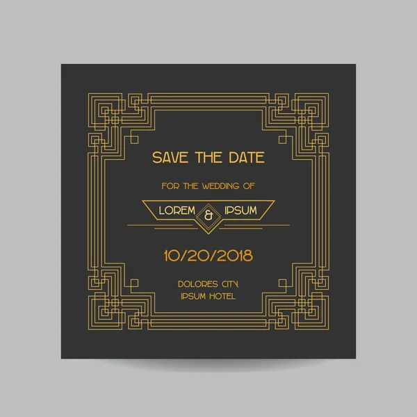 Guardar la fecha - Tarjeta de invitación de la boda - Art Deco Vintage Style — Archivo Imágenes Vectoriales