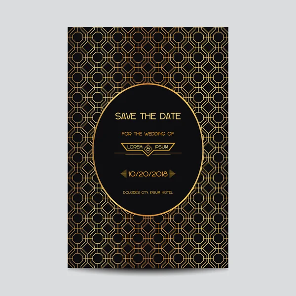 Guardar la fecha - Tarjeta de invitación de la boda - Art Deco Vintage Style — Vector de stock