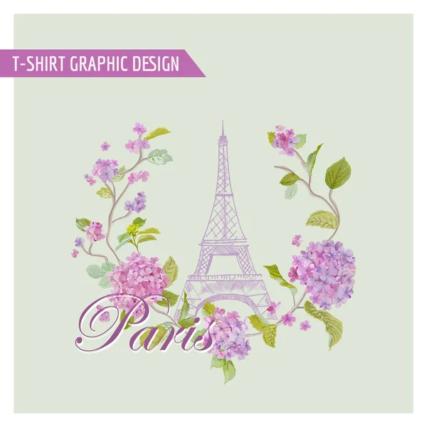 Floral Paris Graphic Design - pour t-shirt, mode, imprimés — Image vectorielle