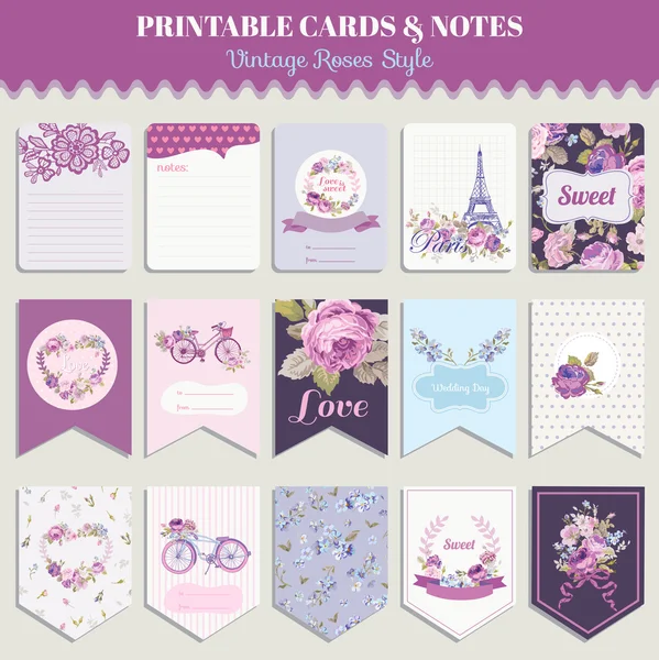 Ensemble de cartes de fleurs vintage - pour anniversaire, mariage, baby shower — Image vectorielle