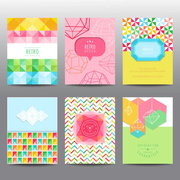 Set of Geometric Brochures and Cards - vintage layouts - in vector — Stock Vector