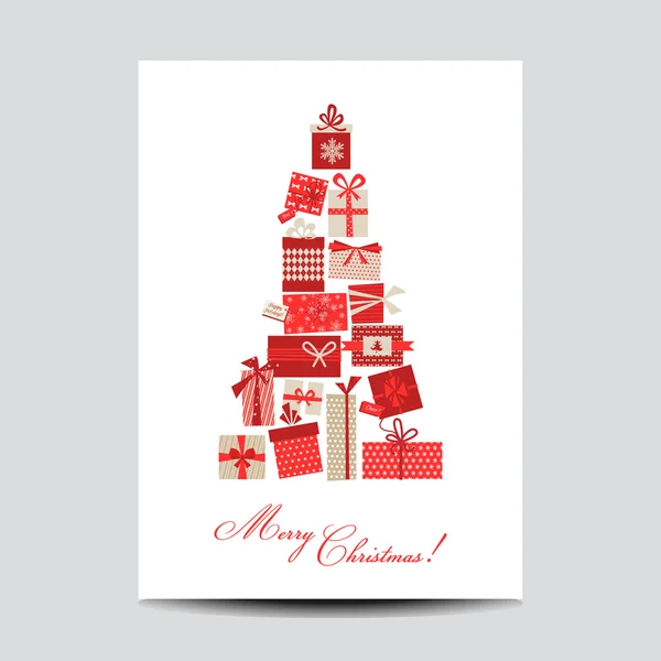 Tarjeta de Navidad Vintage - Árbol de Navidad de regalos - en vector — Vector de stock