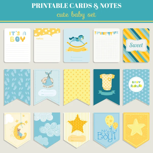 Baby Boy Card Set - for birthday, baby shower, party, design — Stock Vector