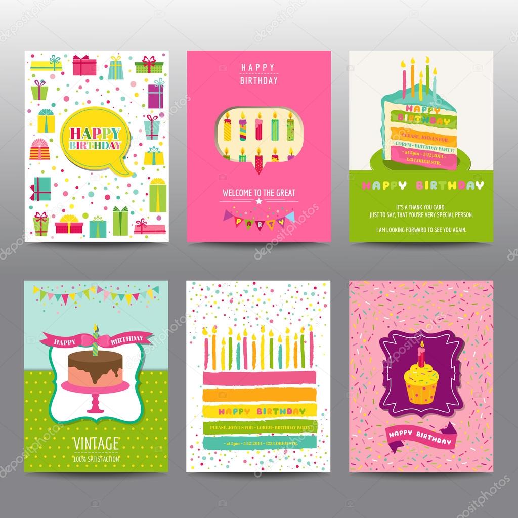 Set of Birthday Brochures and Cards - colourful layouts
