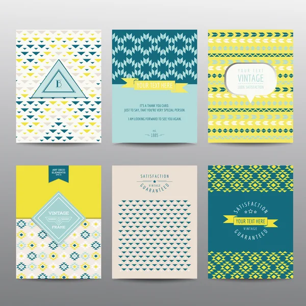 Conjunto de folletos geométricos y tarjetas - diseños vintage - en vector — Vector de stock