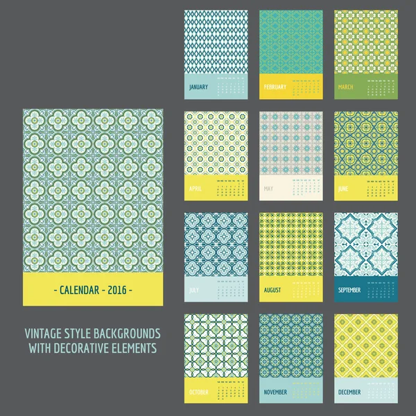 Kalender 2016. vintage dekorative Elemente — Stockvektor