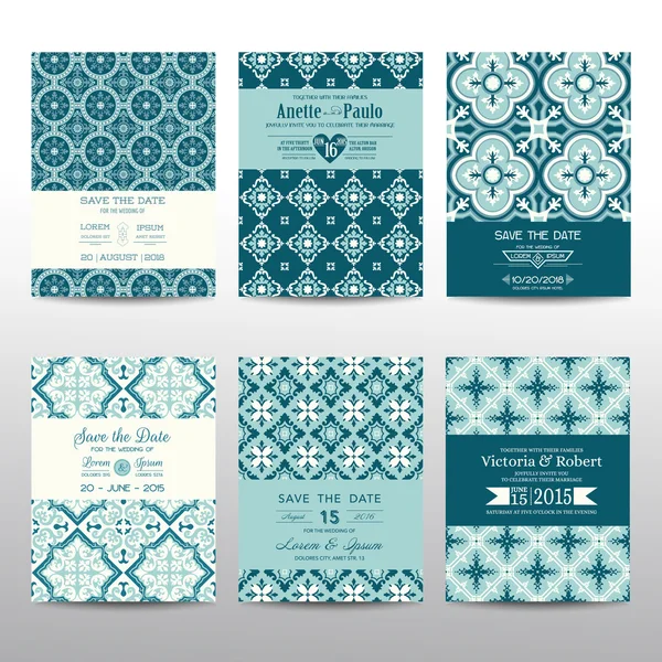 Save the Date - Wedding Invitation Cards Set - Vintage Style — Stock Vector