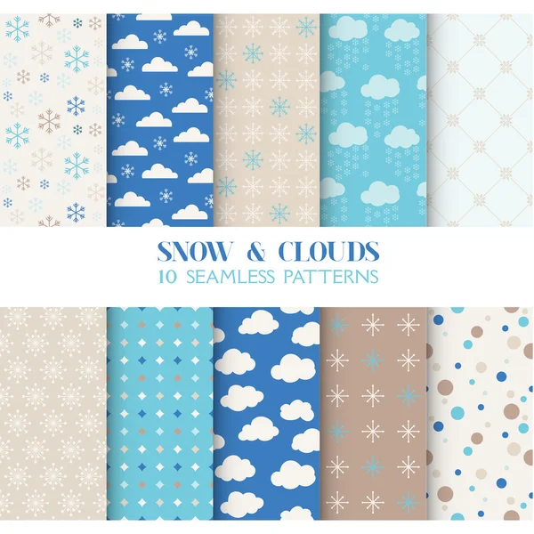 10 modèles sans couture - Neige et nuages - Texture pour papier peint — Image vectorielle