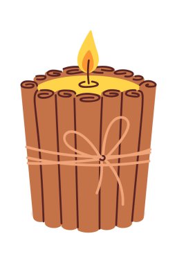 Noel yanan mum tarçın şamdanının eli çizilmiş.