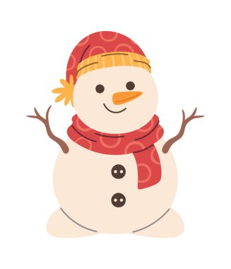 Sevimli kardan adam gülümseyen Noel karakteri çizilmiş