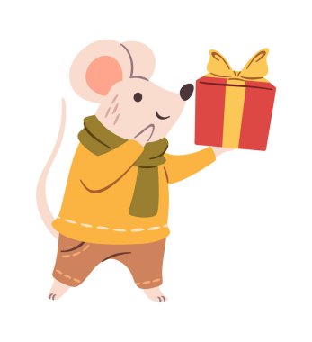 Bayram hediyesi taşıyan sevimli Noel faresi