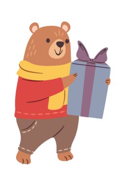 Komik ayı karakteri Noel hediyesi kutusunu paylaşıyor