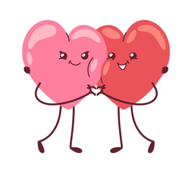 Sevimli, sevgili, romantik kalpler, mutlu karakterlere sarılıyor.