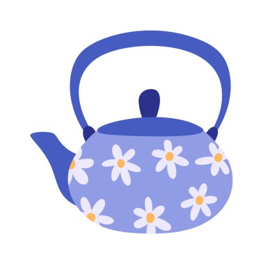 Mavi çaydanlık papatya çiçeği tasarımı geleneksel mutfak eşyaları