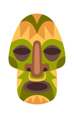 Afrika çizgi filmi renkli ahşap totemi maskeliyor.