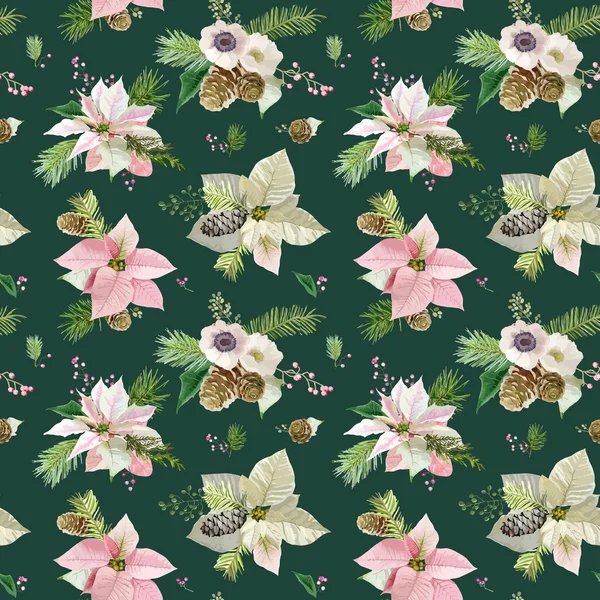 Vintage Poinsettia Background - Безшовный рождественский узор — стоковый вектор