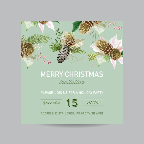 Christmas Invitation Card - in Watercolor Style - vector — Stock Vector