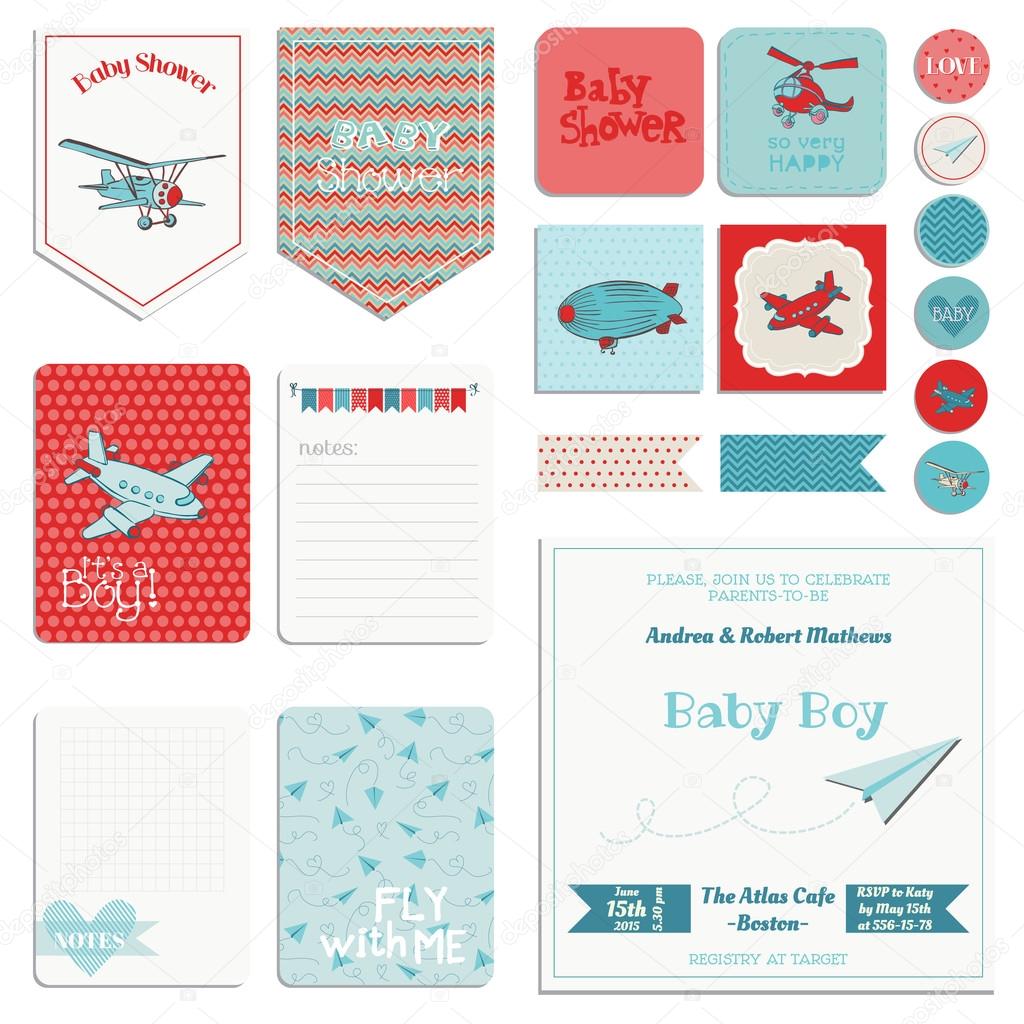 Baby Shower Boy Set - Tags, Banners, Labels, Cards - in vector