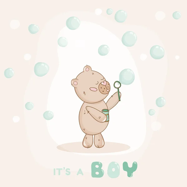 Tarjeta Baby Shower o de llegada - con Baby Bear - en vector — Vector de stock