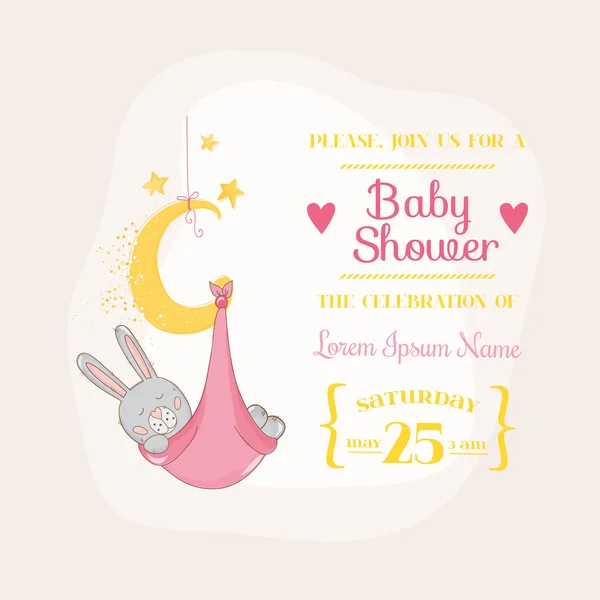 Baby Girl Shower or Arrival Card - with Baby Bunny — Stock Vector