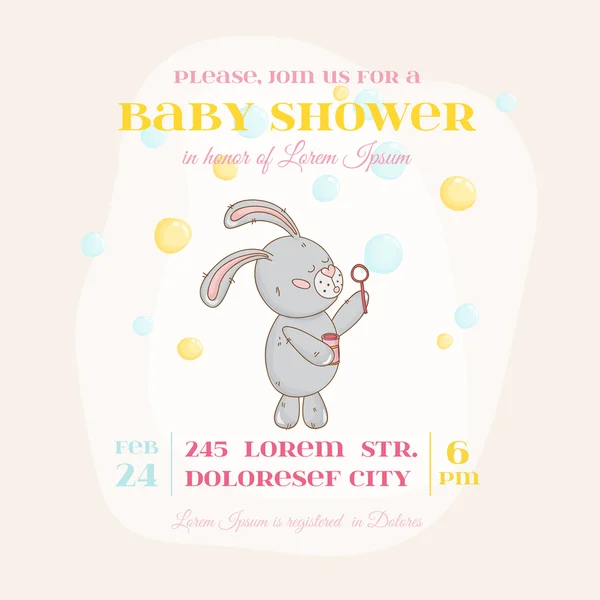 Baby Shower or Arrival Card - with Baby Bunny and Bubbles — Stock Vector