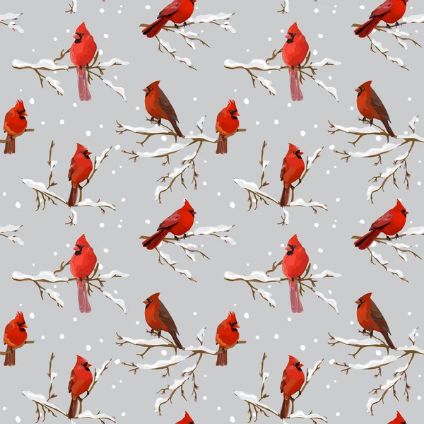 Oiseaux d'hiver fond rétro - Modèle sans couture — Image vectorielle