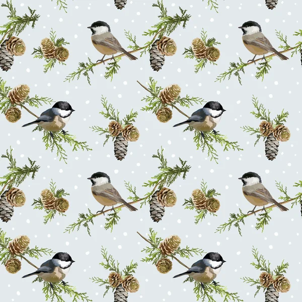 Winter vogels Retro achtergrond - naadloos patroon — Stockvector