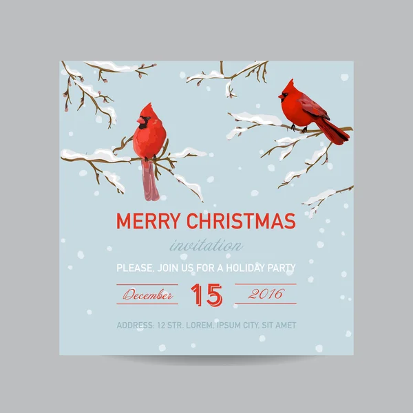 Carte d'invitation de Noël - Oiseaux d'hiver dans le style aquarelle — Image vectorielle