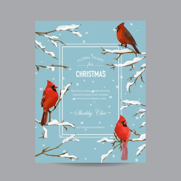 Winter Birds Frame or Card - in Watercolor Style - vector — Stock Vector