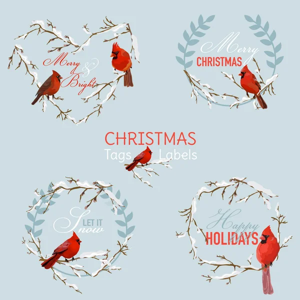 老式圣诞节冬季鸟类 — — 横幅、 标记和标签 — 图库矢量图片