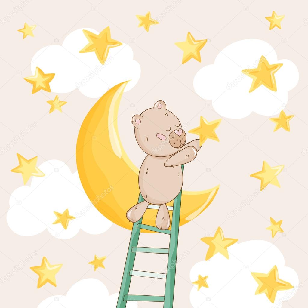 Baby Shower or Arrival Card - with Baby Bear with Stars