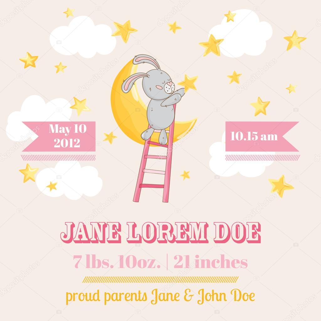Baby Shower or Arrival Card - with Baby Bunny with Stars