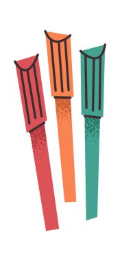 Kırmızı, turuncu, yeşil keçeli kalem okul takımı.