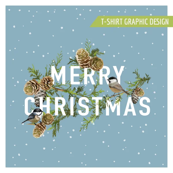 Natal Pássaros de Inverno Design Gráfico - para t-shirt, moda, impressões — Vetor de Stock