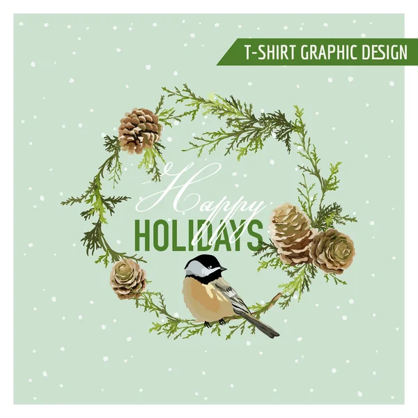 Christmas Winter Birds Graphic Design - per t-shirt, moda, stampe — Vettoriale Stock