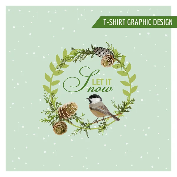 Christmas Winter Birds Diseño Gráfico - para camisetas, moda, estampados — Vector de stock