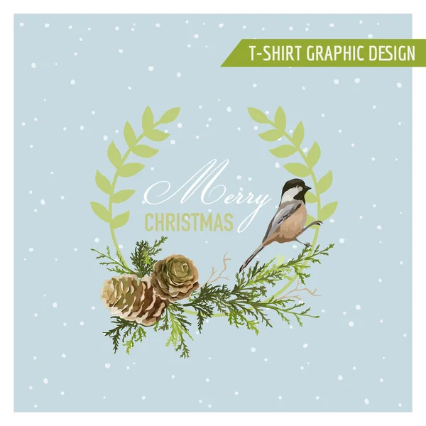 Christmas Winter Birds Graphic Design - pour t-shirt, mode, imprimés — Image vectorielle