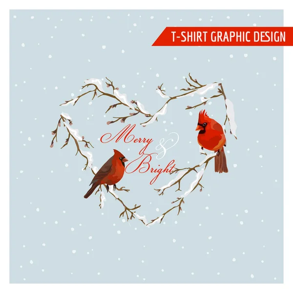 Weihnachten Wintervögel Grafik-Design - für T-Shirt, Mode, Drucke — Stockvektor