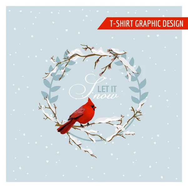 Christmas Winter Birds Diseño Gráfico - para camisetas, moda, estampados — Archivo Imágenes Vectoriales