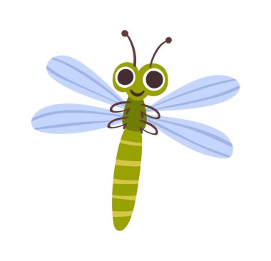 Mutlu küçük yusufçuk komik böcek maskotu uçuyor