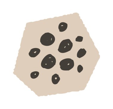 Kaba elle çizilmiş çikolata parçalı kurabiye, düz olmayan kenarlar ve benekli kırıntılar. Atıştırmalık, konfor, ev yapımı ikram ve fırın tazeliğinin sembolü. Çizgi film vektör illüstrasyonu.