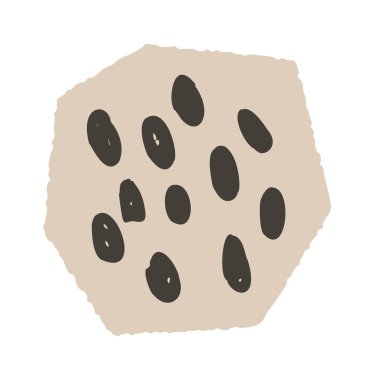 Dağınık organik şekilli çikolatalı kurabiye, kalın izler ve yumuşak kenarlarla çizilmiş el. Atıştırma, rahatlık, ev yapımı ikram, sıcaklık ve hoşgörü sembolü. Çizgi film vektör illüstrasyonu.