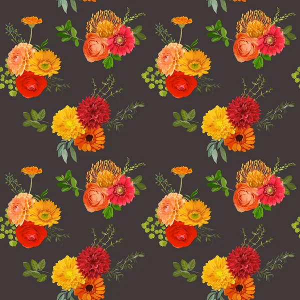 Fundo floral colorido vintage - padrão sem costura — Vetor de Stock